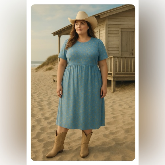 Liz Claiborne Dresses & Skirts - Vintage Denim Floral Cottagecore Prairie Maxi Dress Butter Yellow Plus Size 20W